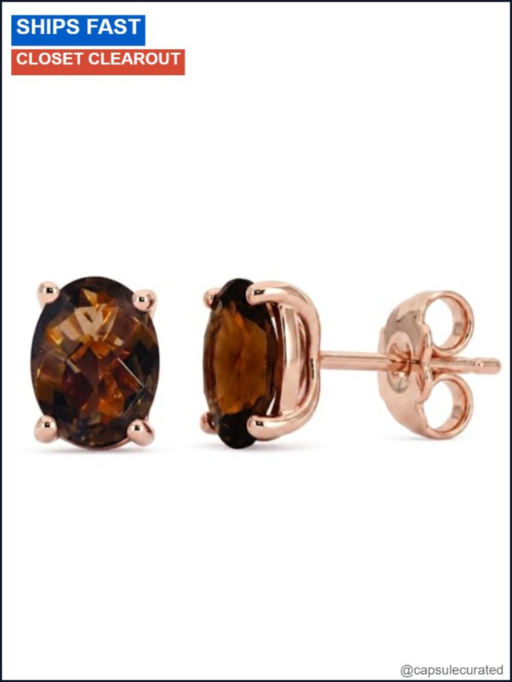 Oval Gemstone Stud Earrings 14K Rose Gold Plated 925 Sterling Silver Push Back